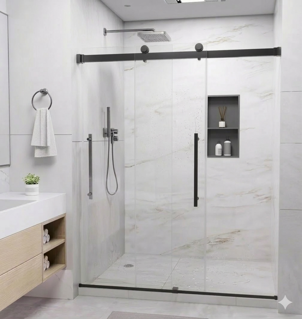 Custom frameless shower enclosure installed by MetroGlass Pro NYC