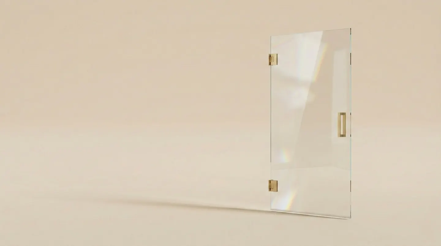 Frameless shower door hardware and glass in a finished bathroom